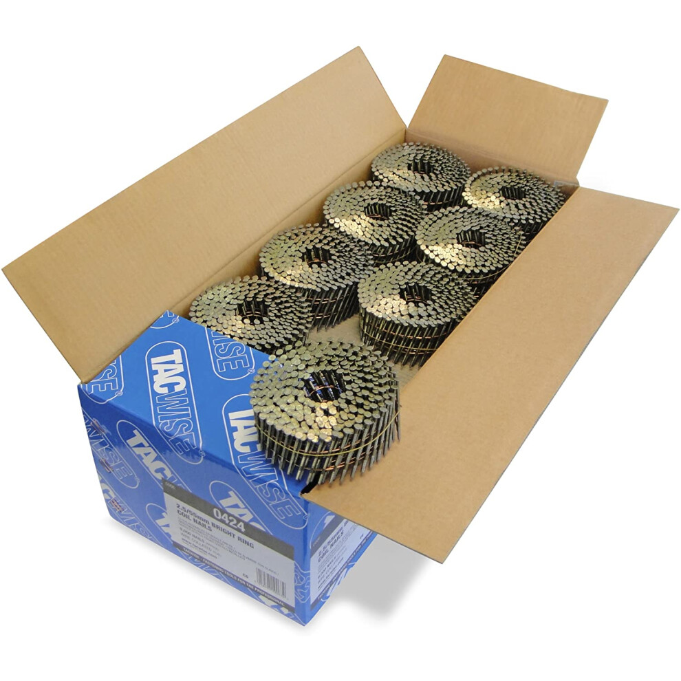 Tacwise 0427 Type 2.5 x 64 mm Bright Flat Top Coil Nails 16 Wire Collated 9000