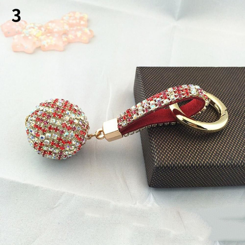 (Other, 3) Fancy Fantasy New Strass Rhinestone High Quality Leather Strap Crystal Ball Car Keychain Charm Pendant Key Ring For Women Girl