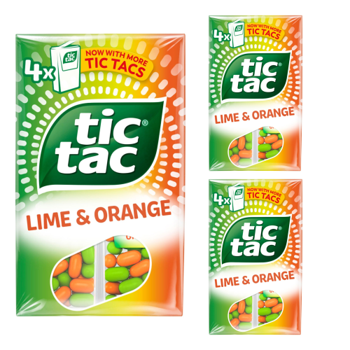 12 Pack x 18g Tic Tac Lime & Orange Sweets Refreshment (3 Multipacks x 4)