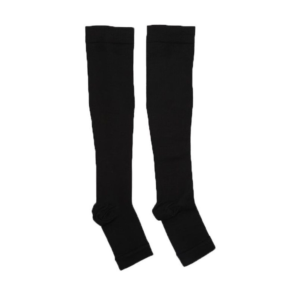 (black) 1pair Compression Socks Foot Pain Relief Knee Varicose Open Toe Socks