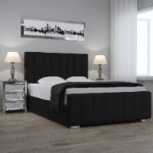 (Small Double-4ft (With Gaslift), Black Plush) LUXURY CHESTERFIELD DOUBLE BED FRAME UPHOLSTER PLUSH 48" PANEL HEADBOARD WITH MATTRESS