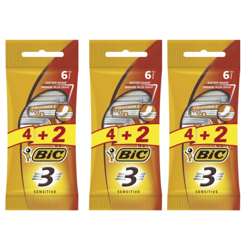 BIC Pack of 18 BIC 3 Sensitive Men's Triple-Blade Sensitive Razors With Aloe Vera