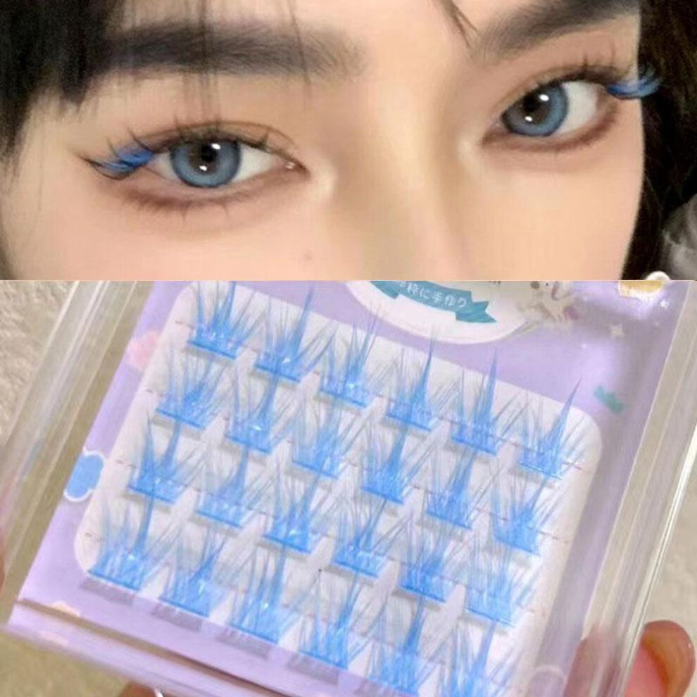 (blue) Pink/White/Blue/Purple Colored Eyelash Clusters Lashes Colored False Eyelashes Natural Long Lashes Extension Eye Makeup
