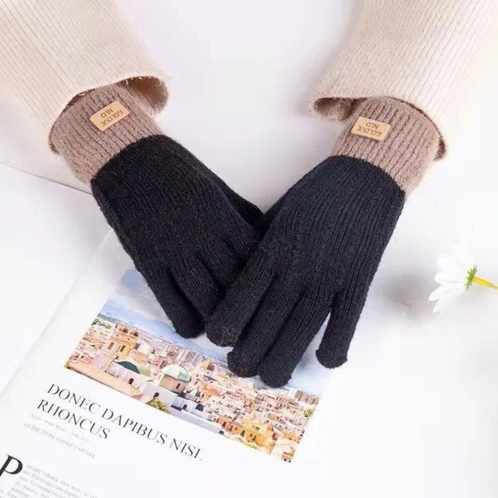 (black) Cashmere Knitted Touch Screen Gloves Wmen&apos;s Autumn Winter Warm Outdoor Thickened Full Finger Gloves
