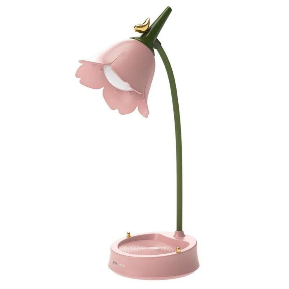 (pink) Flower Shape LED Desk Lamp Student Bedroom Room Lighting Touch Reading Lamp Eye Protection Multi-function Lamp Table Light