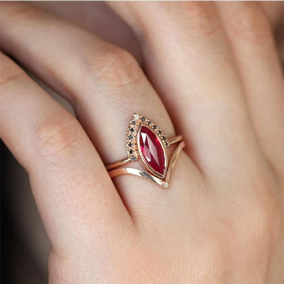 (red, 7) New European and American Fashion Vintage Golden Blood Ruby Two-in-one Ring