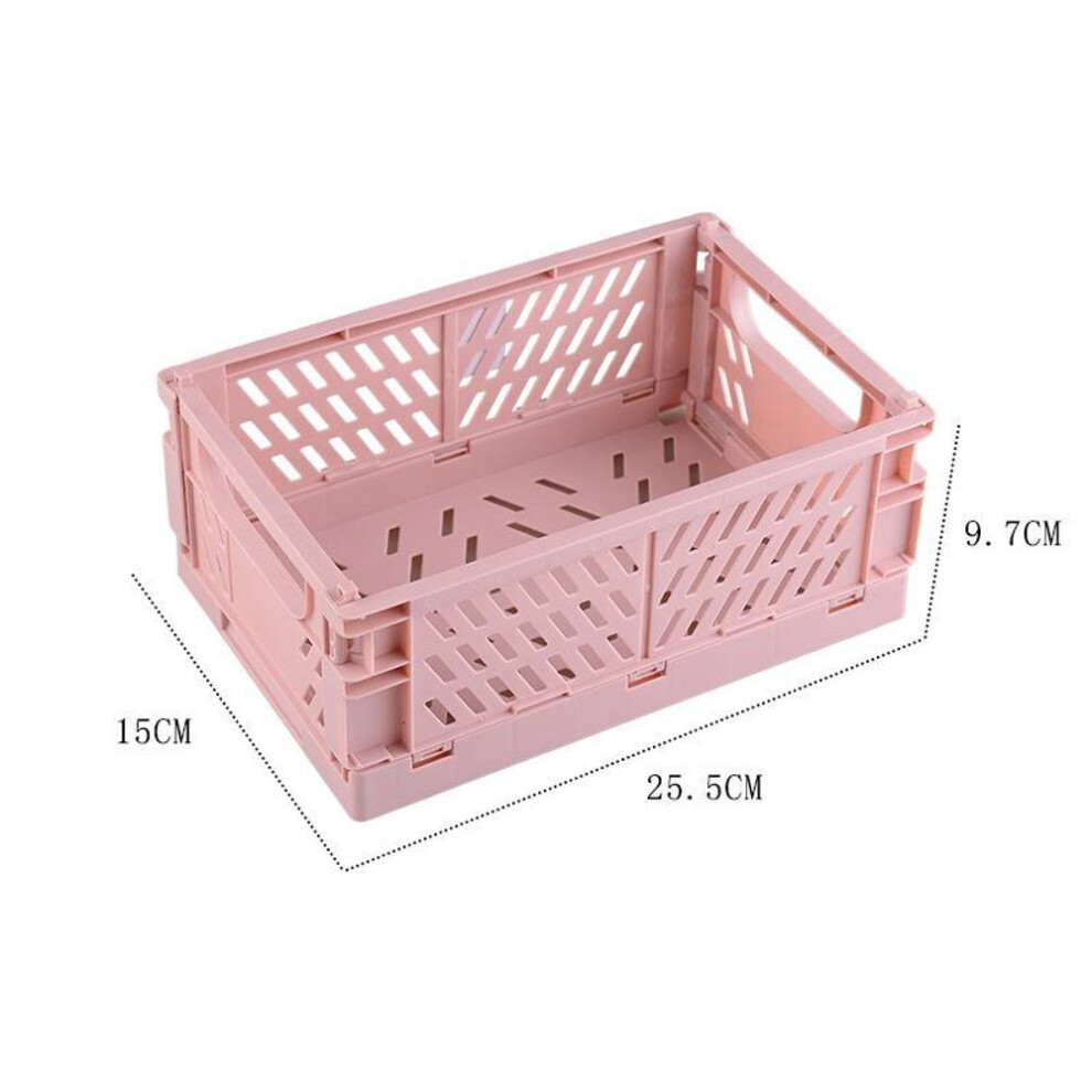 (pink, L) Plastic Foldable Storage Crate Folding Box Basket Stackable Cute Makeup Jewellery Toys Boxes For Storage Box Organizer Portable