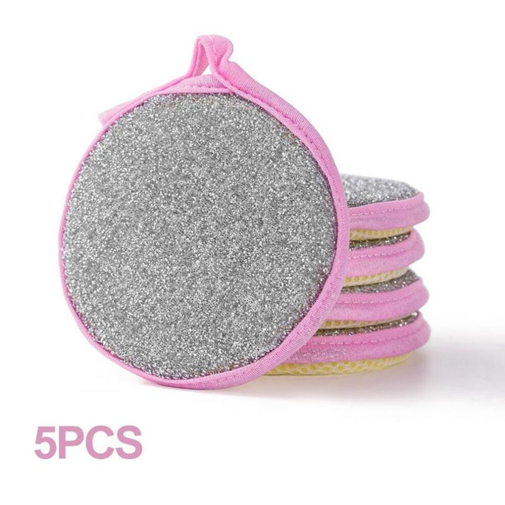 (pink) 5PCS Dishwashing Sponge Reusable Washable Sponges Double Side Magic Sponge To Wash Dishes Useful Things for Kitchen Clean Tools