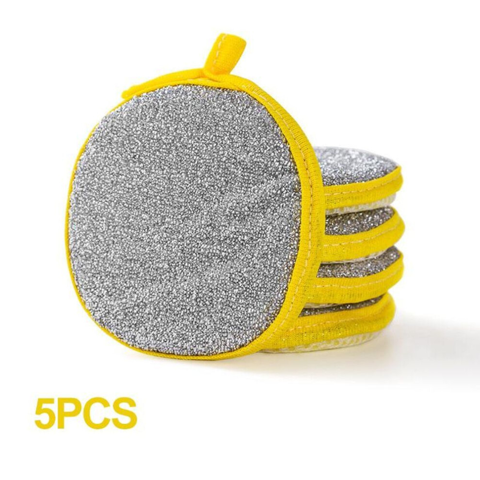 (yellow) 5PCS Dishwashing Sponge Reusable Washable Sponges Double Side Magic Sponge To Wash Dishes Useful Things for Kitchen Clean Tools