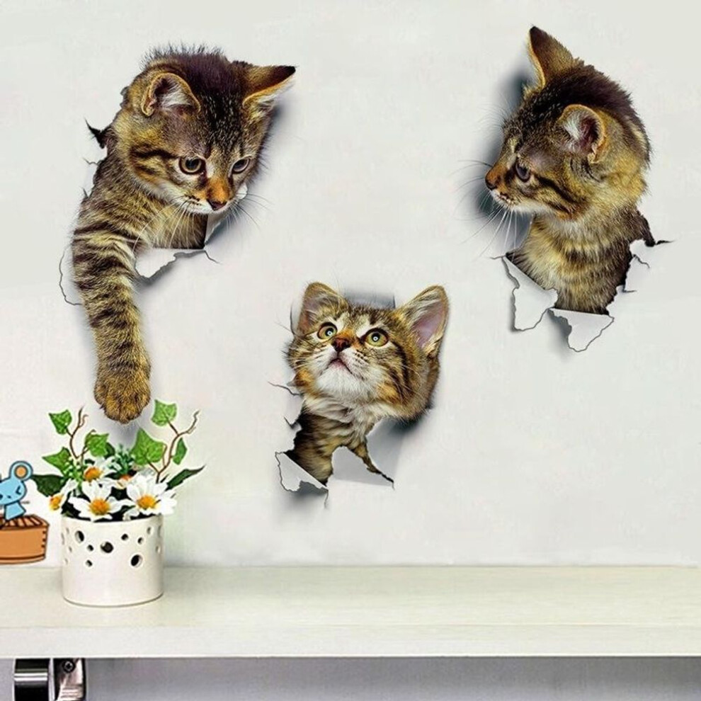(up) Lovely Dog Cat Toilet Stickers 3D Hole Animals Mural Art Home Decor Refrigerator Posters