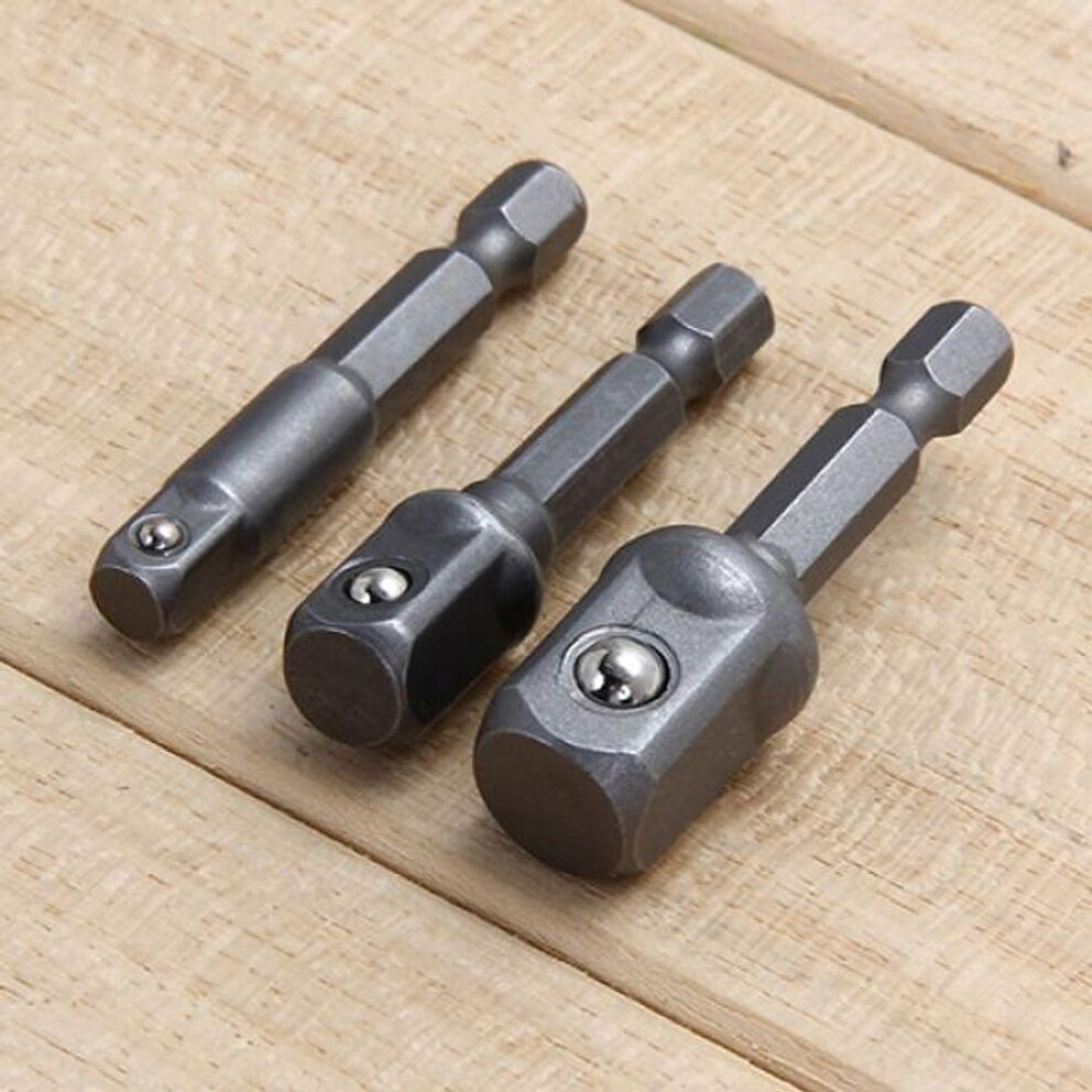 3pcs Socket Adapter Drill Bits Set Hex Shank 1/4 3/8 1/2 Inch Impact Driver Tool