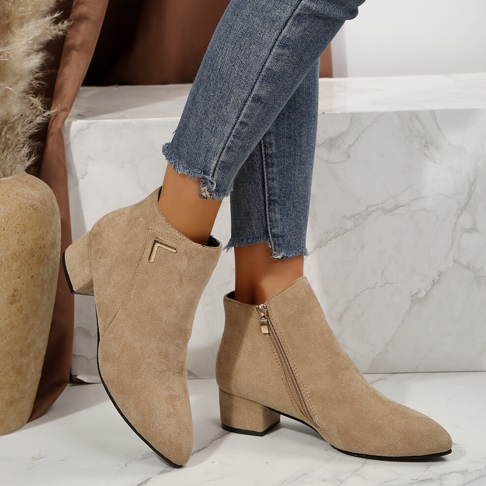 (Beige, 38) Versatile Suede Womens Ankle Boots With Classic Design For Spring Autumn Wear And