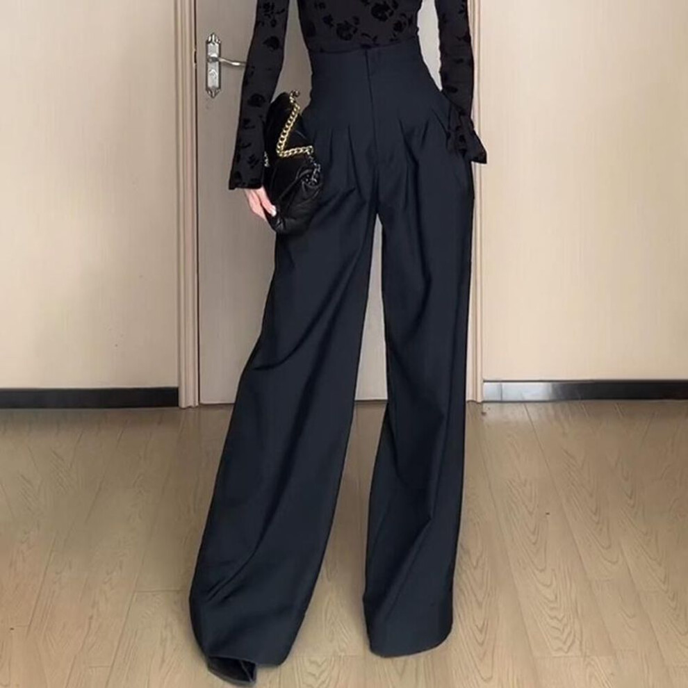 (black, M) Women Ultra High Waist Wide Leg Pants Straight Drooping Spring And Summer All-match Trousers Thick Pants Mop Pants