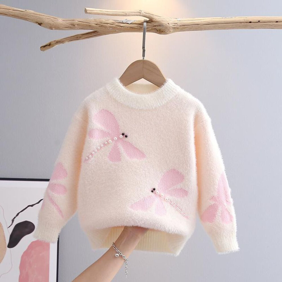 (white, 130) Children&apos;s Sweater Autumn Winter Baby Dragonfly Pattern Pullover Bottoming Shirt Girls Preppy Style Sweaters