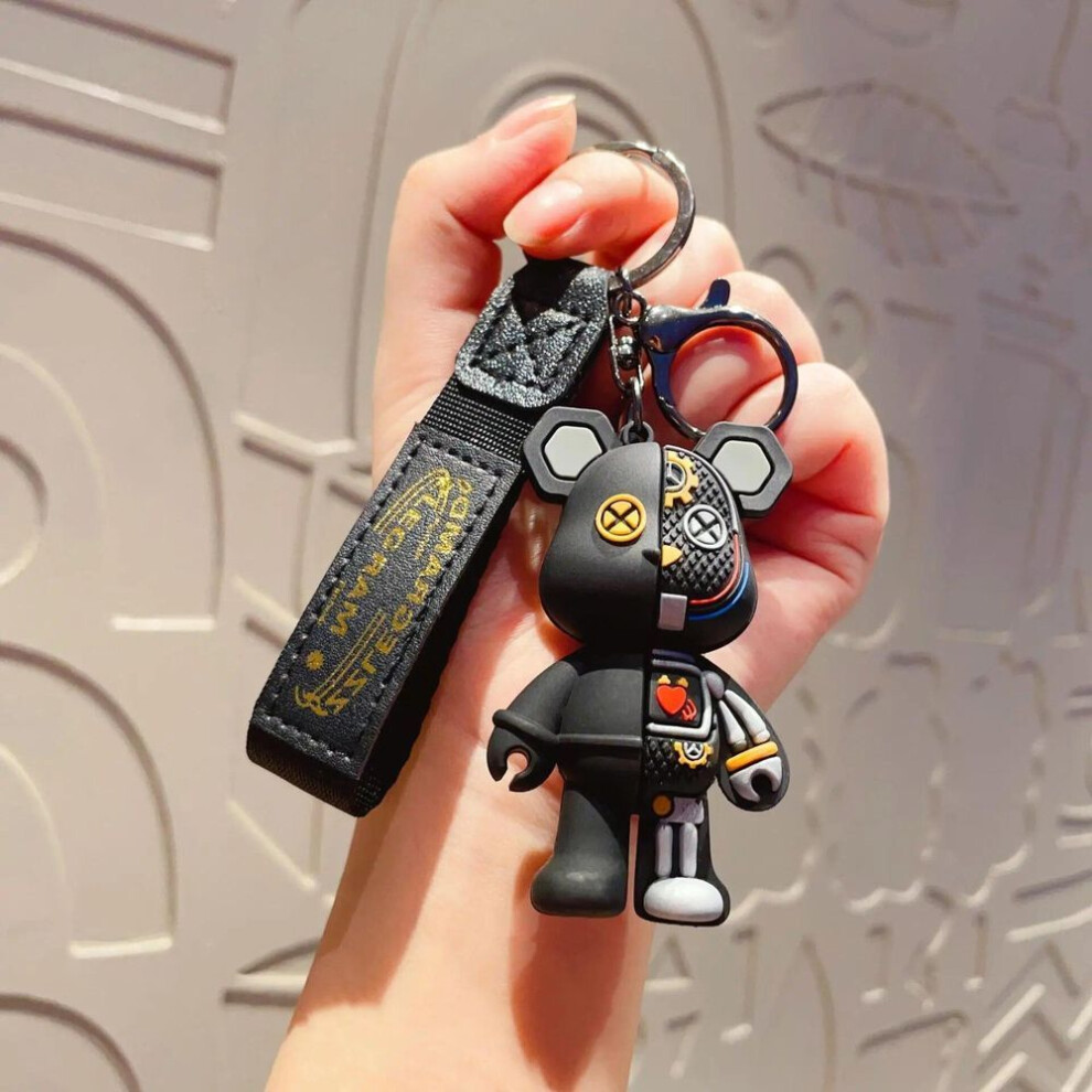 (Other) Cartoon Half Skull Body Robot Mechanical Bear Keychain Punk Keyring Car Bag Pendant Key Chains Couple Gift