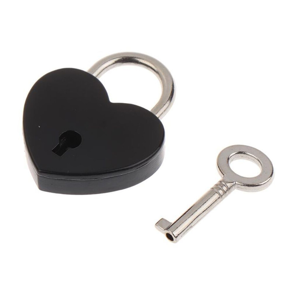 (black) Heart Shape Padlock Luggage Hardware Locks W/Lock For Jewelry Box Diary Book