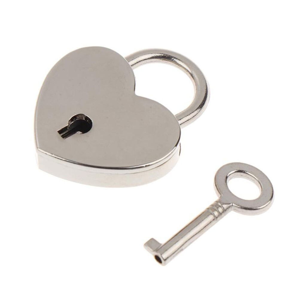 (silver) Heart Shape Padlock Luggage Hardware Locks W/lock For Jewelry Box Diary Book