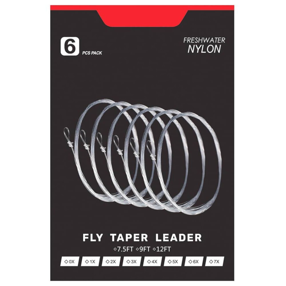 (5x-3.7b) Raprance Pre-tied Loop Tapered Leader Fly Fishing Leader 6 Pack, 9ft,nylon Clear Fly Line Leader 3x 4x 5x 6x