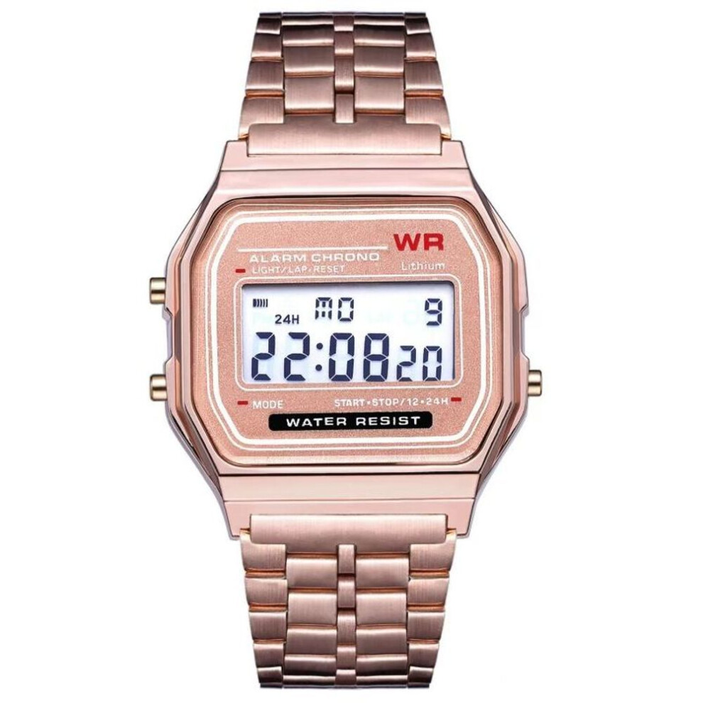 (rose gold) F91W Band Watch Waterproof Retro Digital Stainless Steel Sports Military Watches Men Women Luxury Electronic Wrist Watches Clock