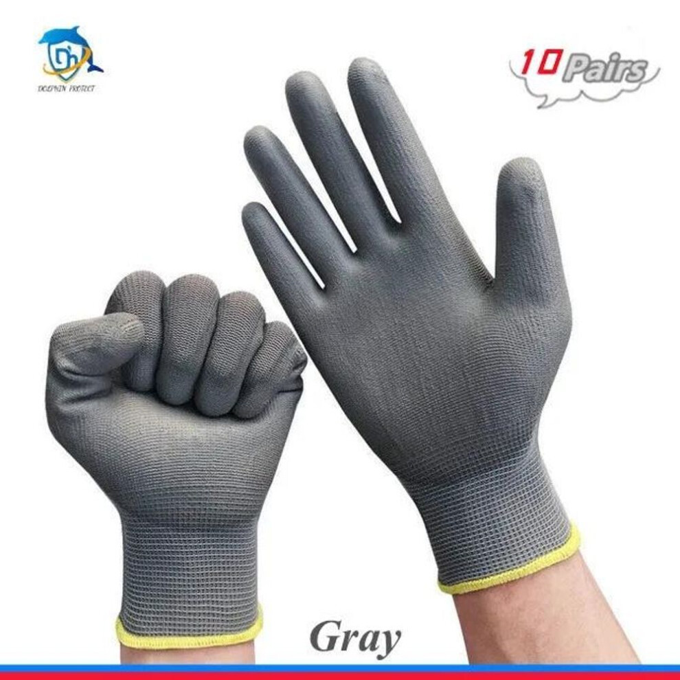 (grey, 10Pairs) 1/3/5/10 Pair Logo Free Polyurethane Gloves Safety Work Gloves Repair Gloves Palm Coated Gloves Carpenter Repairman Supplies