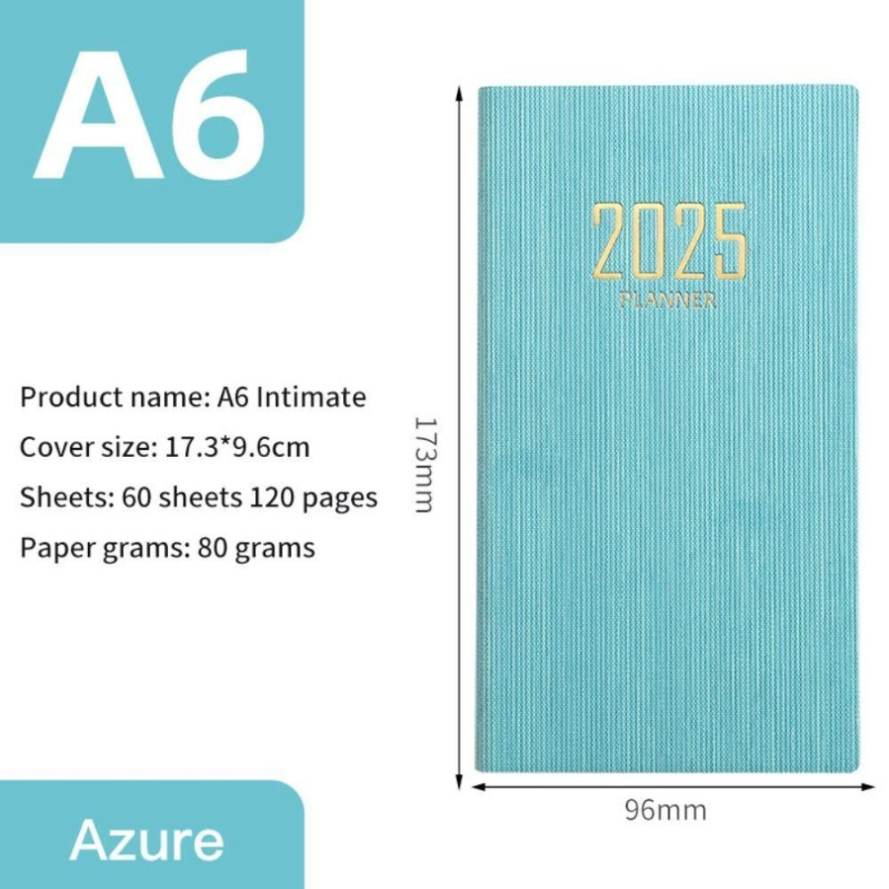 (azure) Pocket 2025 Agenda Book A6 Notebooks Mini Diary Weekly Planner  Students