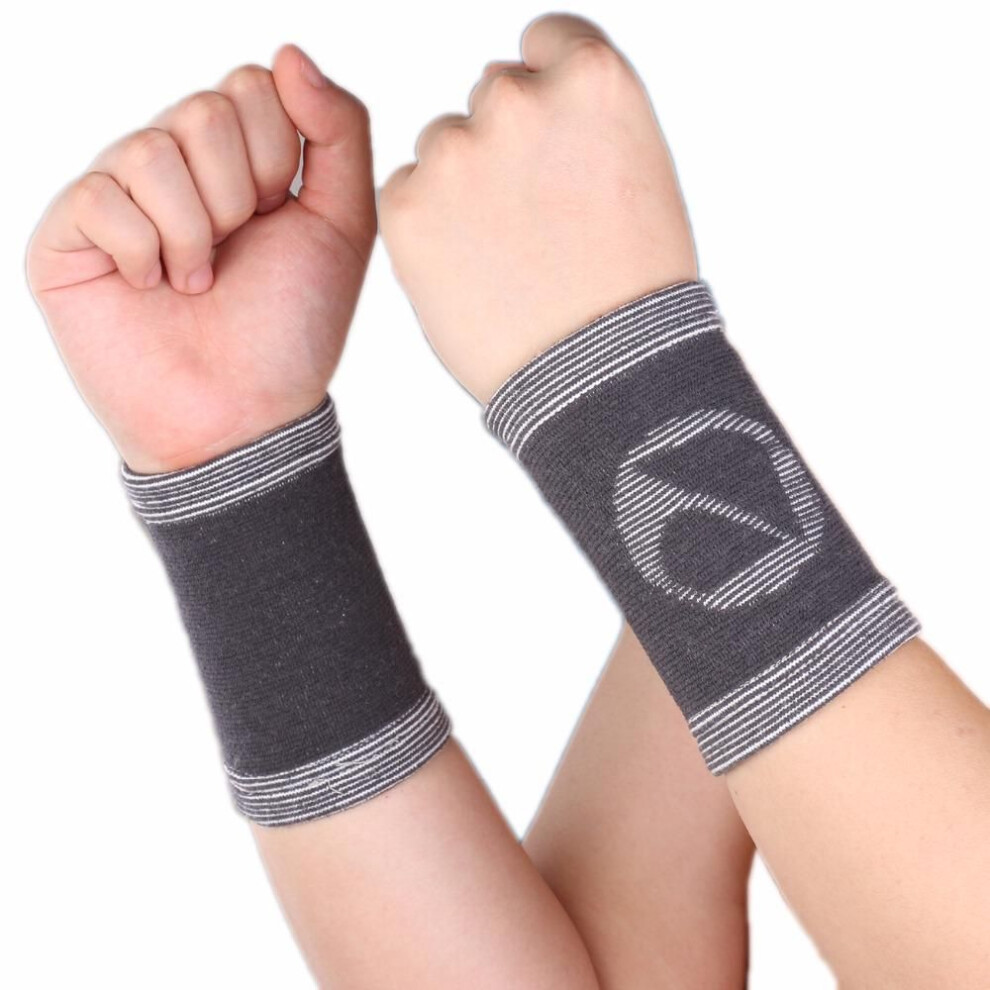 (grey, L) 1 Pair Bamboo Charcoal Wrist Sleeve Support Band Brace Bandage Athlete Sports Basketball