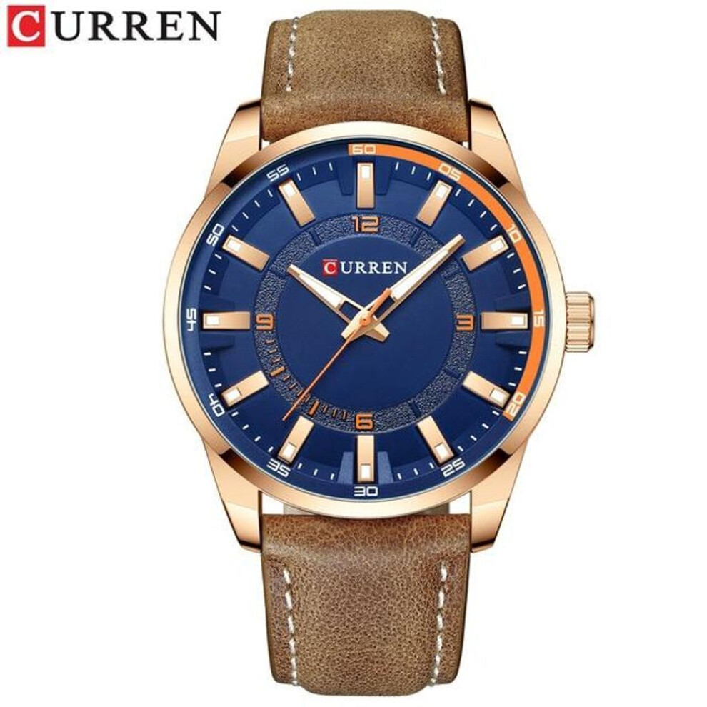 (blue) Curren Top Brand Fashion Clock For Men Casual Leather Quartz Writwatches Colorful Waterproof Watches 8390