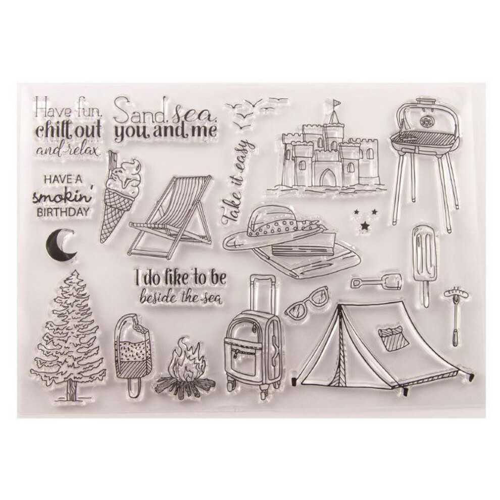 (No.13-Beach Camping) Summer Beach Transparent Silicone Clear Stamps For Seal Diy Scrapbooking Photo Album Decor Art Animal Mermaid Coral Sea Fish