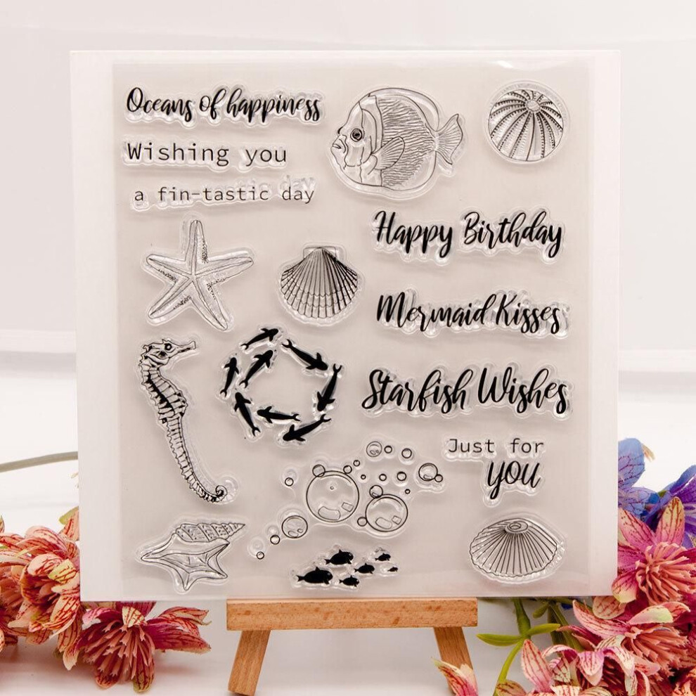 (No.8-Happy Ocean) Summer Beach Transparent Silicone Clear Stamps For Seal Diy Scrapbooking Photo Album Decor Art Animal Mermaid Coral Sea Fish