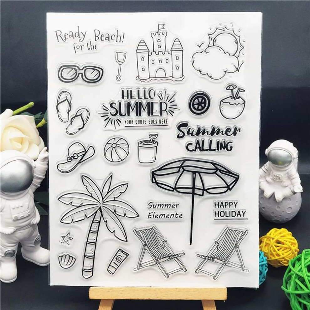 (No.14-Sandy Beach) Summer Beach Transparent Silicone Clear Stamps For Seal Diy Scrapbooking Photo Album Decor Art Animal Mermaid Coral Sea Fish
