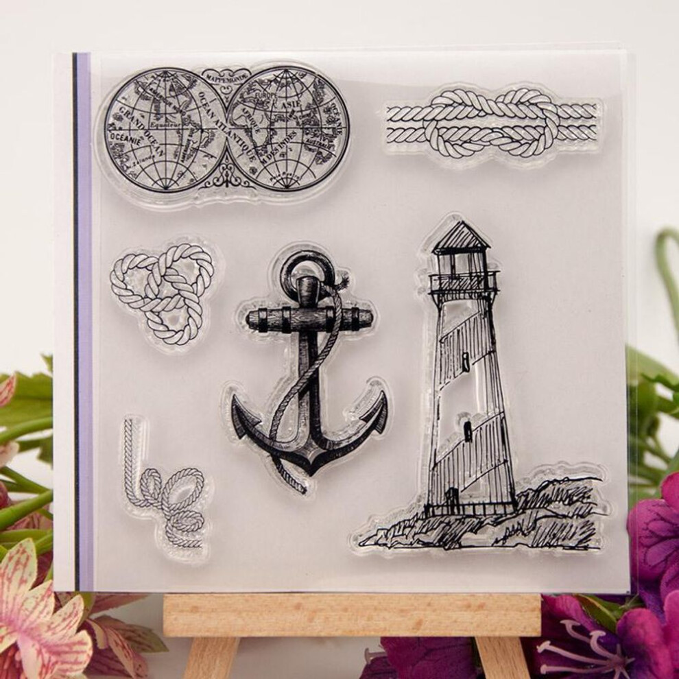 (No.1-Lighthouse) Summer Beach Transparent Silicone Clear Stamps for Seal DIY Scrapbooking Photo Album Decor Art Animal Mermaid Coral Sea Fish