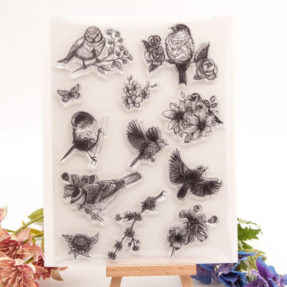 (No.9-Flower Birds) Flower Birds Transparent Silicone Clear Stamps For Seal Diy Scrapbooking Photo Album Decor Art Animal Owl Parrot
