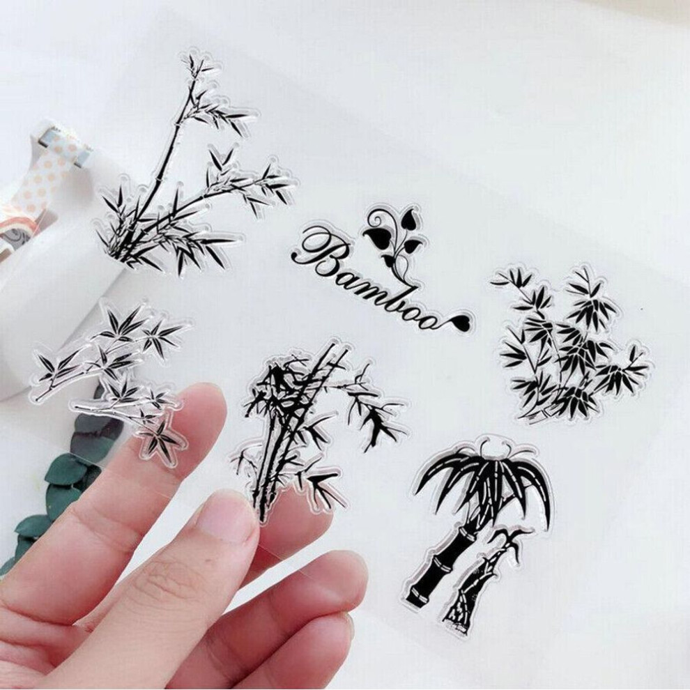 (No.1-Bamboo) Greeting Flower Transparent Silicone Clear Stamps For Seal Diy Scrapbooking Photo Album Decor Art Leaf Petal