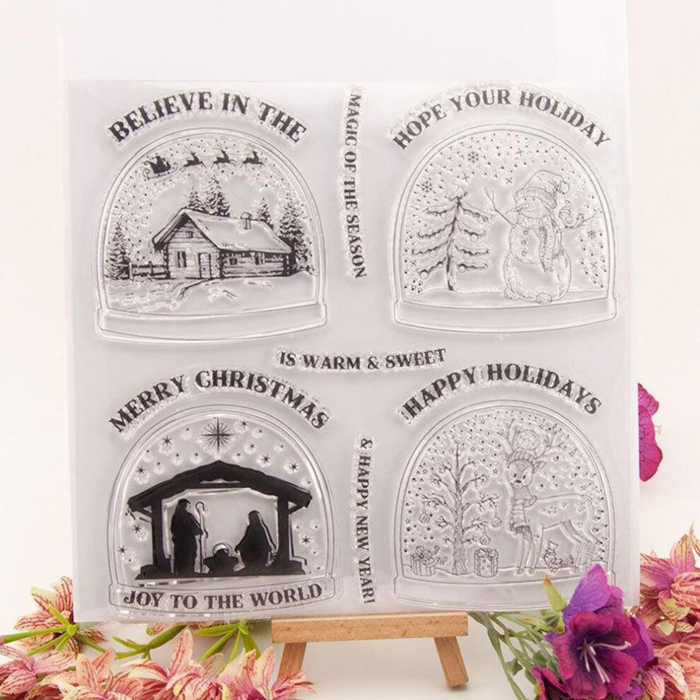 (No.17-Christmas House) Christmas House Transparent Silicone Clear Stamps For Seal Diy Scrapbooking Photo Album Decor Snowman Deer Snowflake
