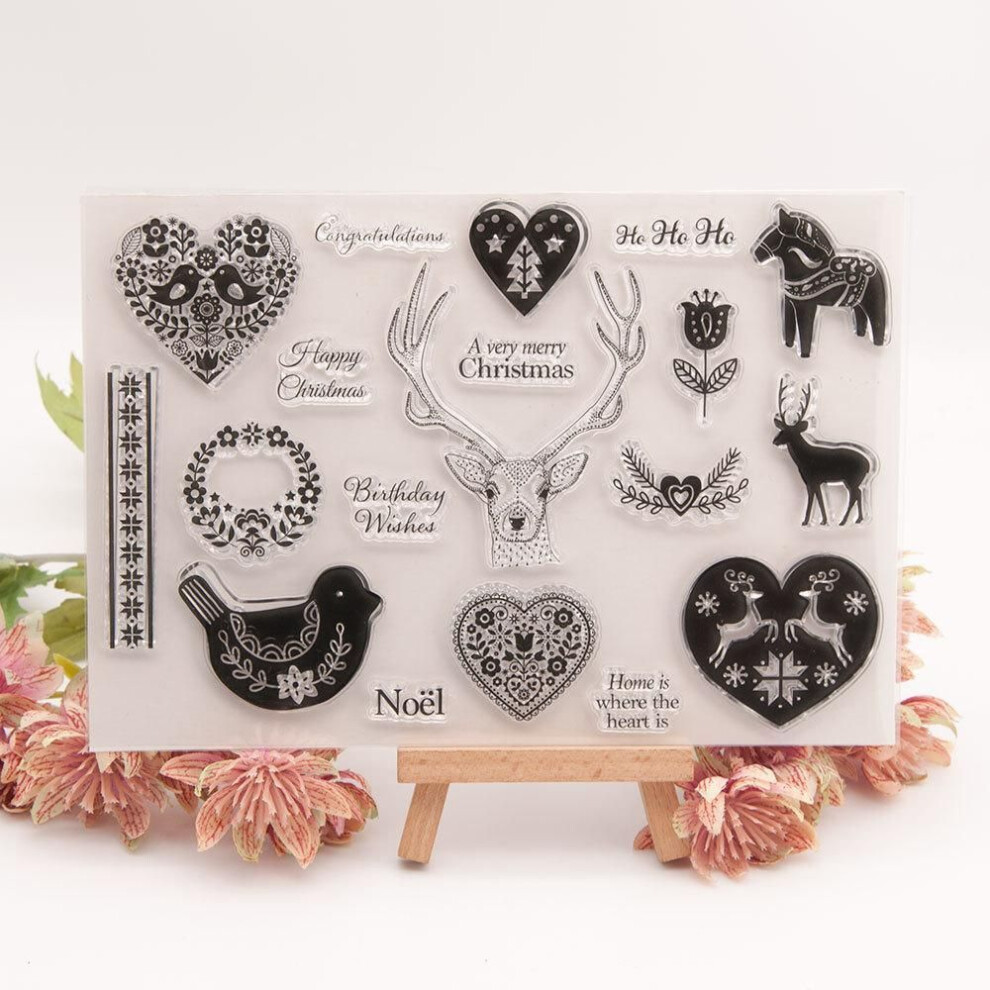 (No.12-Christmas Heart) Christmas House Transparent Silicone Clear Stamps For Seal Diy Scrapbooking Photo Album Decor Snowman Deer Snowflake