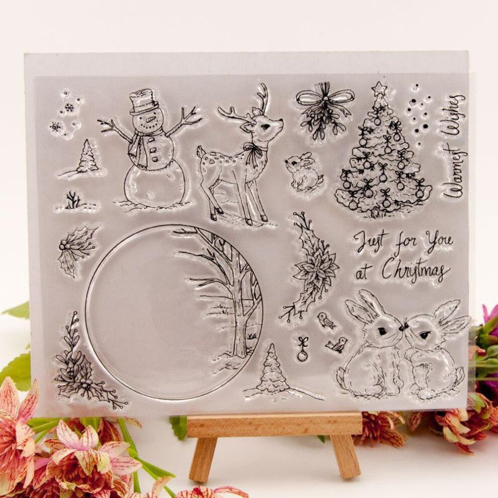 (No.9-Snowman Rabbit) Merry Christmas Transparent Silicone Clear Stamps For Seal Diy Scrapbooking Photo Album Decor Santa Claus Snowman Deer Tree