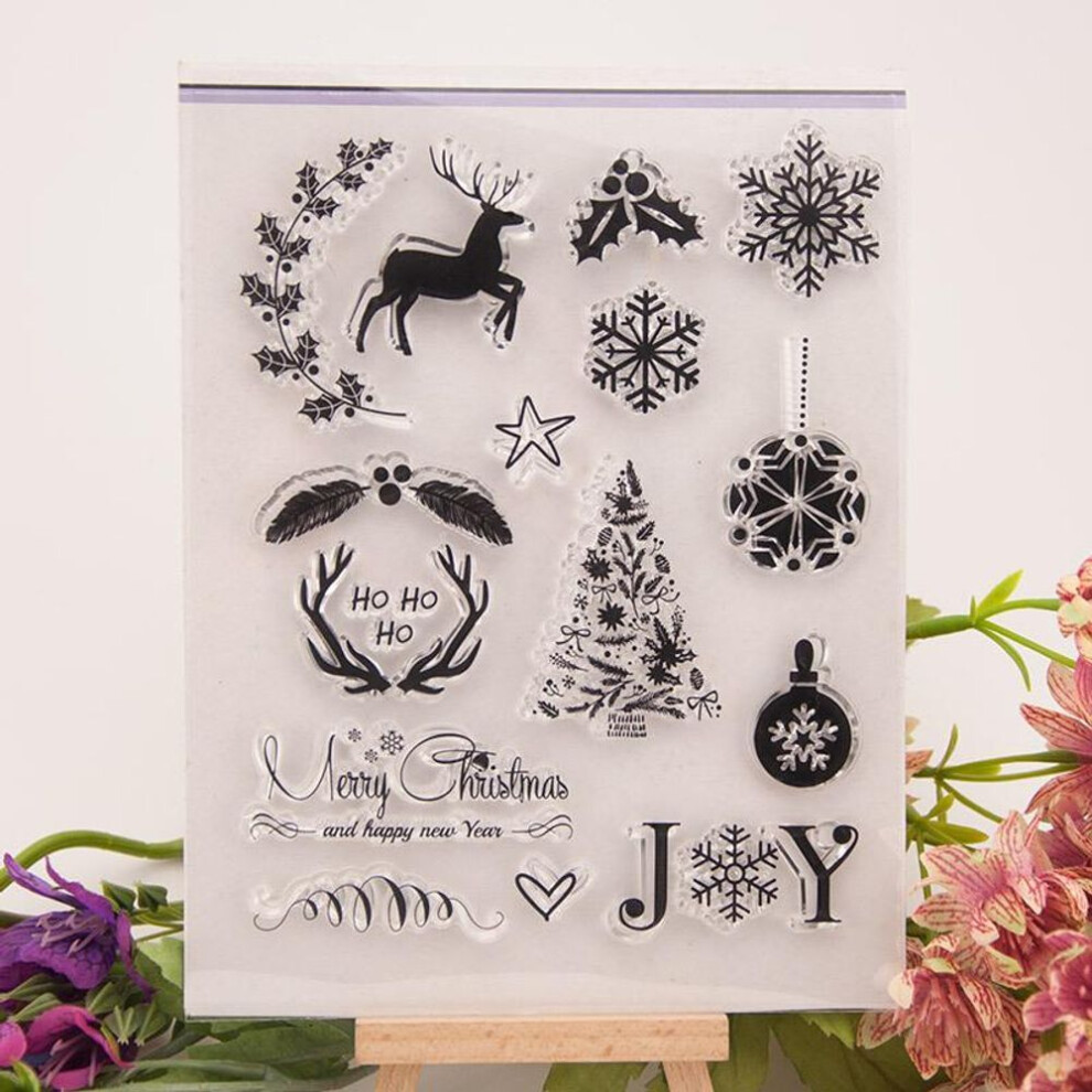 (No.11-Deer Joy) Merry Christmas Transparent Silicone Clear Stamps For Seal Diy Scrapbooking Photo Album Decor Santa Claus Snowman Deer Tree