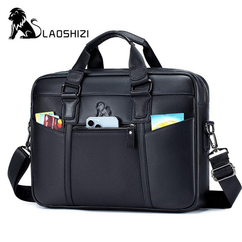 (black) Laoshizi Men&apos;s Leather Bag  Office Bags For Men Bag Man&apos;s Genuine Leather Laptop Bags Male Tote Briefcase Handbag
