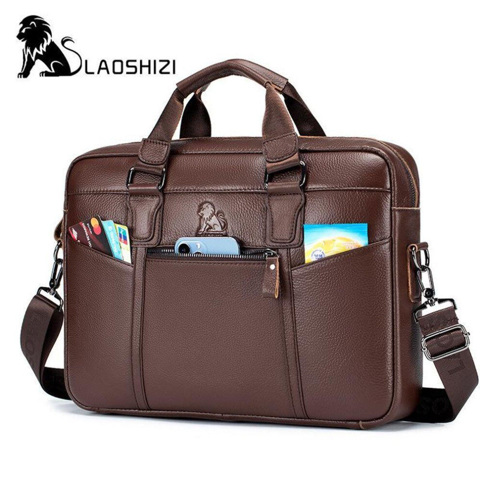 (brown) LAOSHIZI Men&apos;s Leather Bag  Office Bags for Men Bag Man&apos;s Genuine Leather Laptop Bags Male Tote Briefcase Handbag