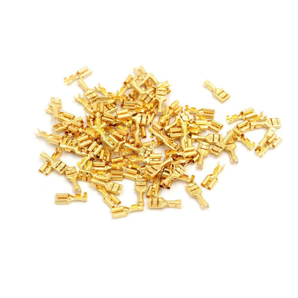 100 Pcs 6.3mm Gold Brass Car Speaker Female Spade Terminal Wire Connector