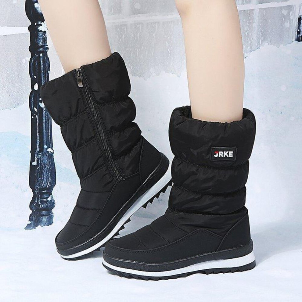 (black, 36) Round Toe Thick Soled Snow Boots For Women In Plus Size, With Thick Velvet And Side Zipper, Midsole Cotton Boots For Warmth