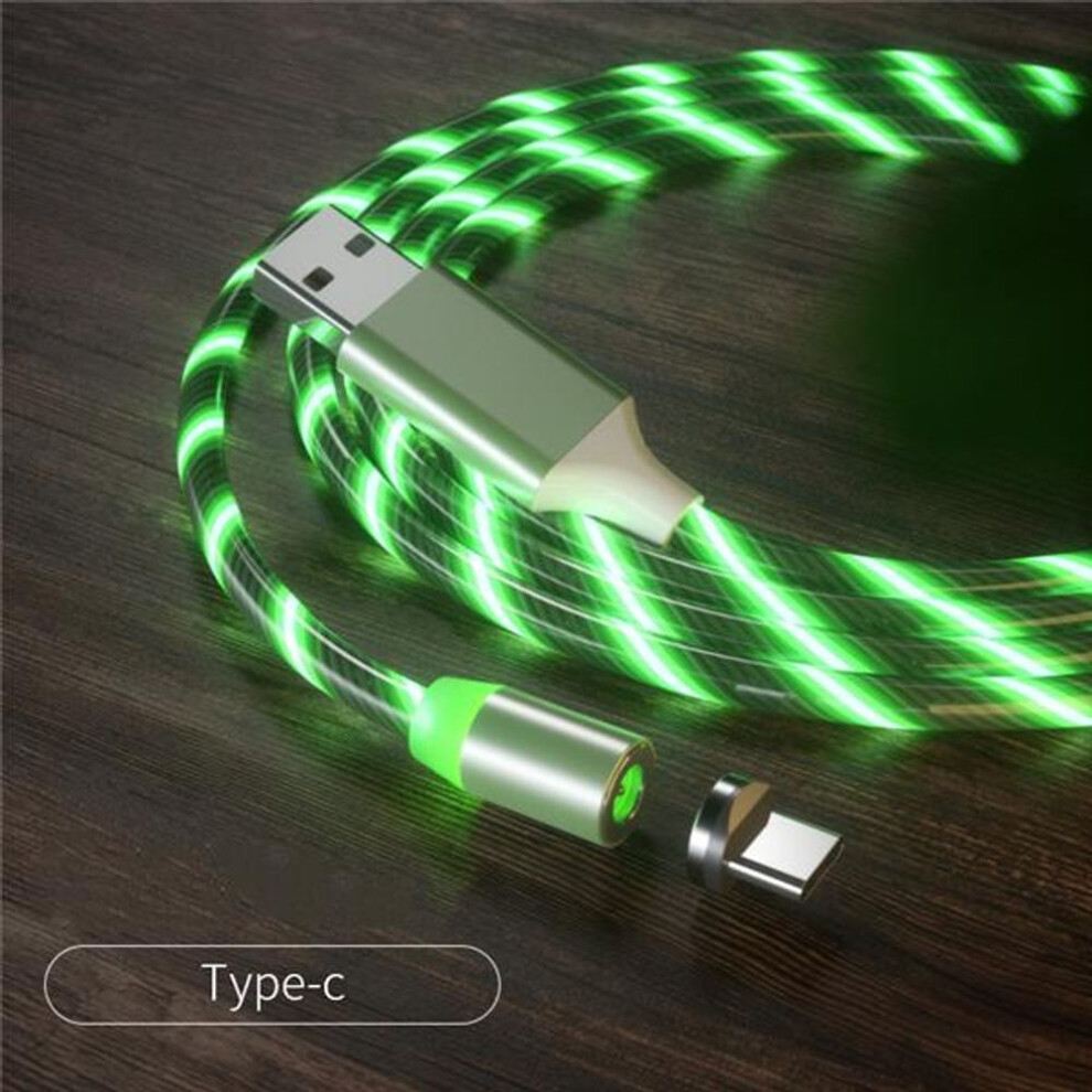 (green, Type C) Led Light  Charger Cable Flowing 2.4A Fast Charging Cable For iPhone Samsung Huawei
