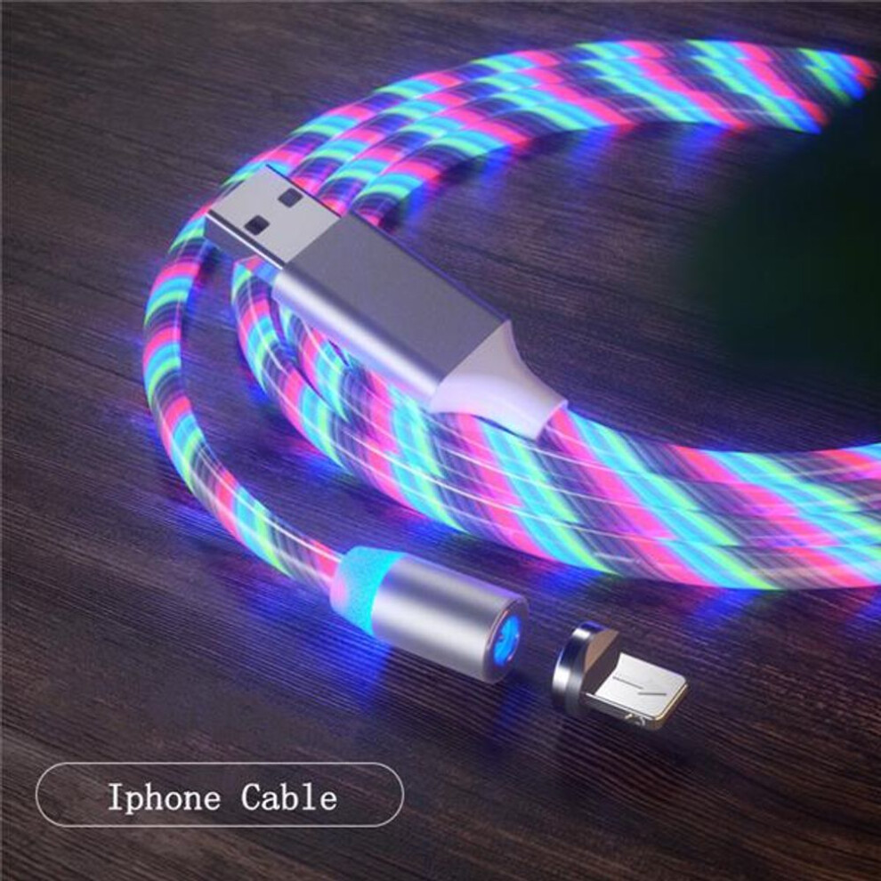 (multicolor, IOS) Led Light  Charger Cable Flowing 2.4A Fast Charging Cable For iPhone Samsung Huawei