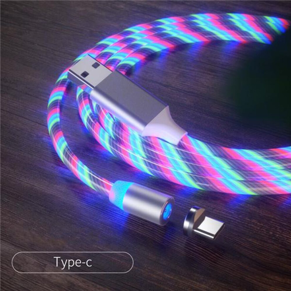 (multicolor, Type C) Led Light  Charger Cable Flowing 2.4a Fast Charging Cable For Iphone Samsung Huawei