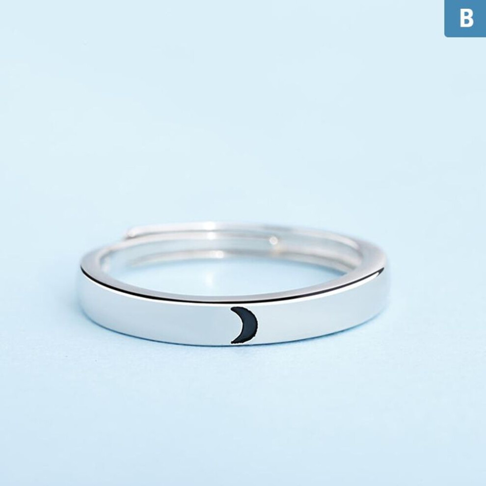 (B) Simple Moon Sun Couple Rings For Lover&apos;s Black Stainless Steel Women Men Wedding Ring Valentine&apos;s Day Gifts