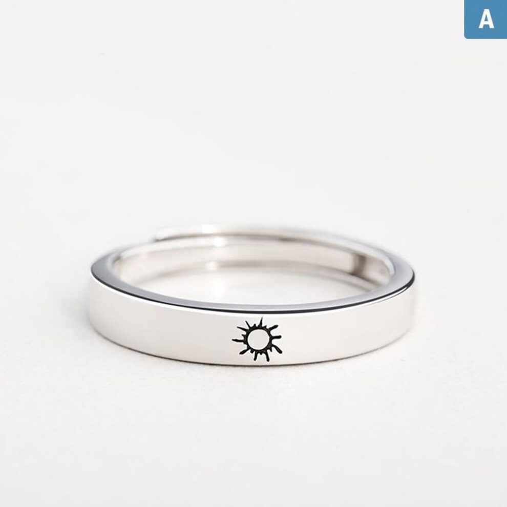 (A) Simple Moon Sun Couple Rings For Lover&apos;s Black Stainless Steel Women Men Wedding Ring Valentine&apos;s Day Gifts