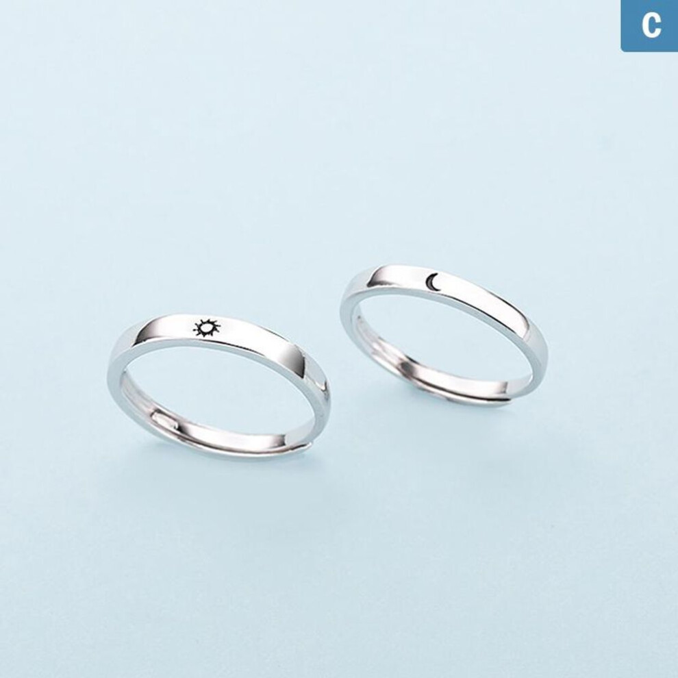 (C) Simple Moon Sun Couple Rings For Lover&apos;s Black Stainless Steel Women Men Wedding Ring Valentine&apos;s Day Gifts