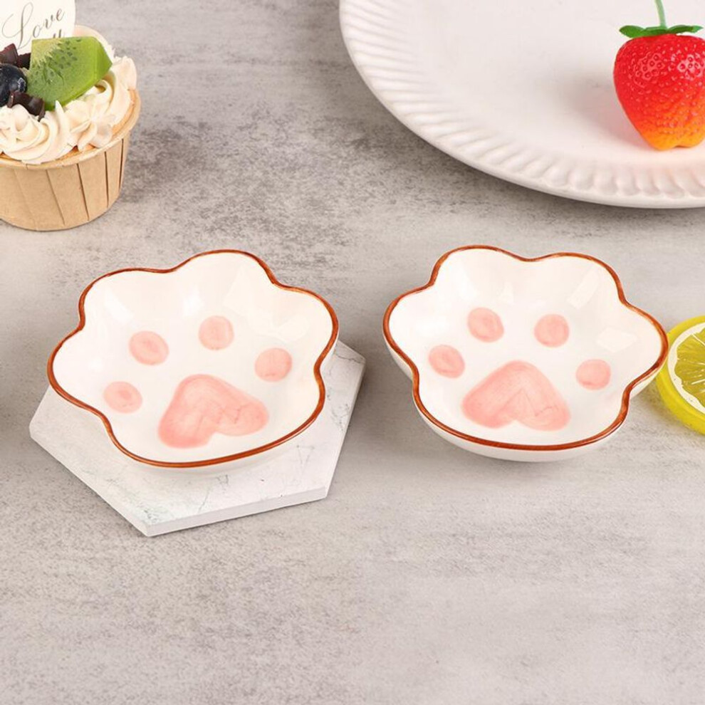 1pc Cute Cat&apos;s Paw Taste Dish Ceramic Cartoon Dessert Plate Soy Fruit Sauce Dish Seasoning Bowl Household Dip Dishes Bowl
