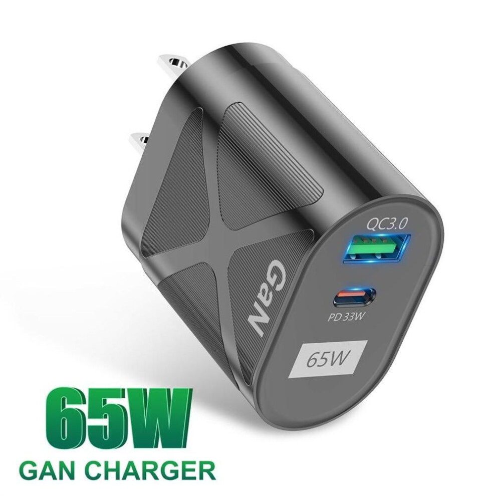(black, US Plug) 65W GaN Charger PD 4.0 Type-C Fast Charger for MacBook Pro Laptop USB 3.0 Fast Charging for IPhone 13 Pro Huawei Xiaomi