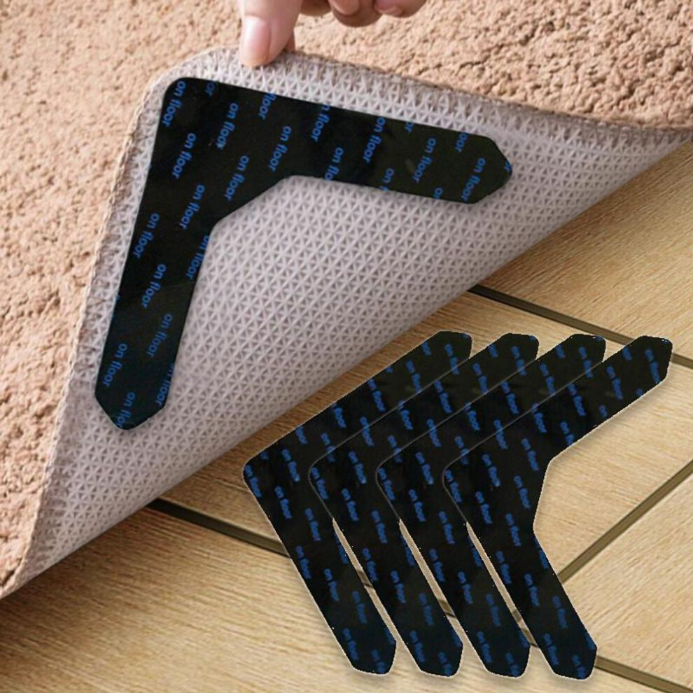 (black, 4pcs) 4/8pcs Carpet Tape Non Slip Rug Tape Reusable Rug Pad Gripper For Area Rugs Dual Sided Adhesive Rug Sticker Keep Corners Flat